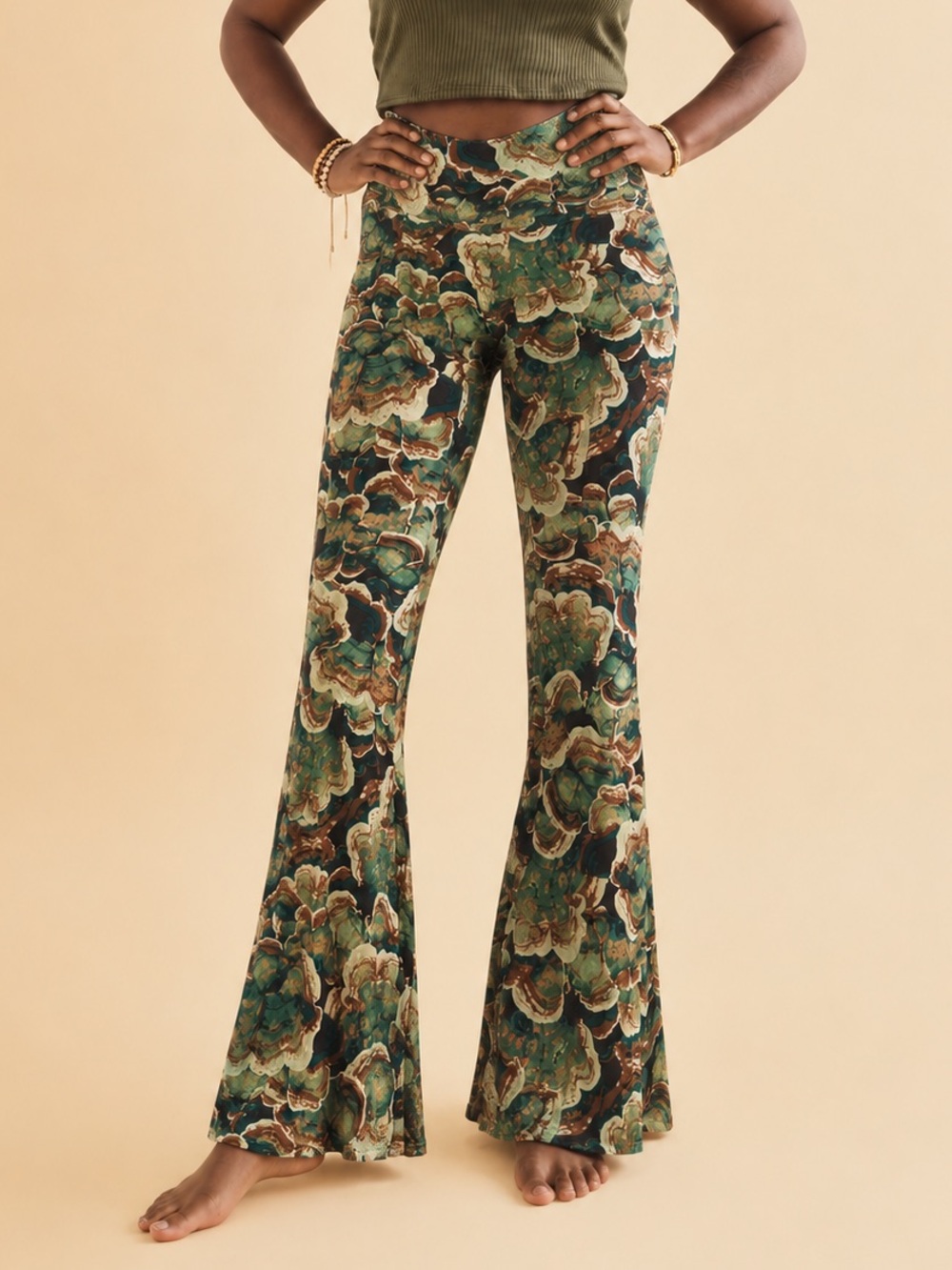 Earthbound Mushroom Print Flared Pull On Leggings